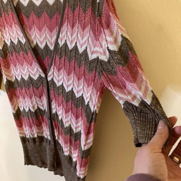 Style & Co Form Fitting Womens Pink and Gold Cardigan Sweater Top - Picture 5 of 8